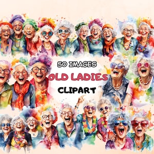 Grappige oude dames PNG clipart aquarel oude oma dame gelukkig leuk vrouwen dansen ouderdom senioren digitale download commerciële licentie