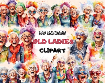 Funny Old Ladies PNG Clipart Watercolor Old Grandma Lady Happy Fun Women Dancing Old Age Senior Citizen Digital Download Commercial License