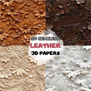 Geprägte Leder Digitales Papier 3D Sublimationsdateien Nahtloses Muster Braun Blumenland Western Papier Digitaler Download Kommerzielle Nutzung