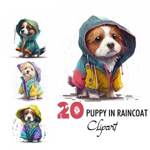 Puppy In Raincoat Colorful Clipart Digital Illustration Paper Crafting Collage Image Junk Journaling Scrapbook Painting Art Prints Download