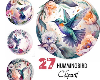 Hummingbird Floral Watercolor Digital Illustration Paper Crafting Collage Images Junk Journaling Scrapbook Painting Hummingbird Art Prints