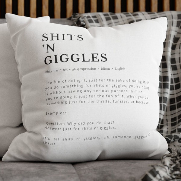Shits n Giggles Funny swear word definition throw pillow cover that is cool unique humorous pillow cover sassy dark humor pillow for couch