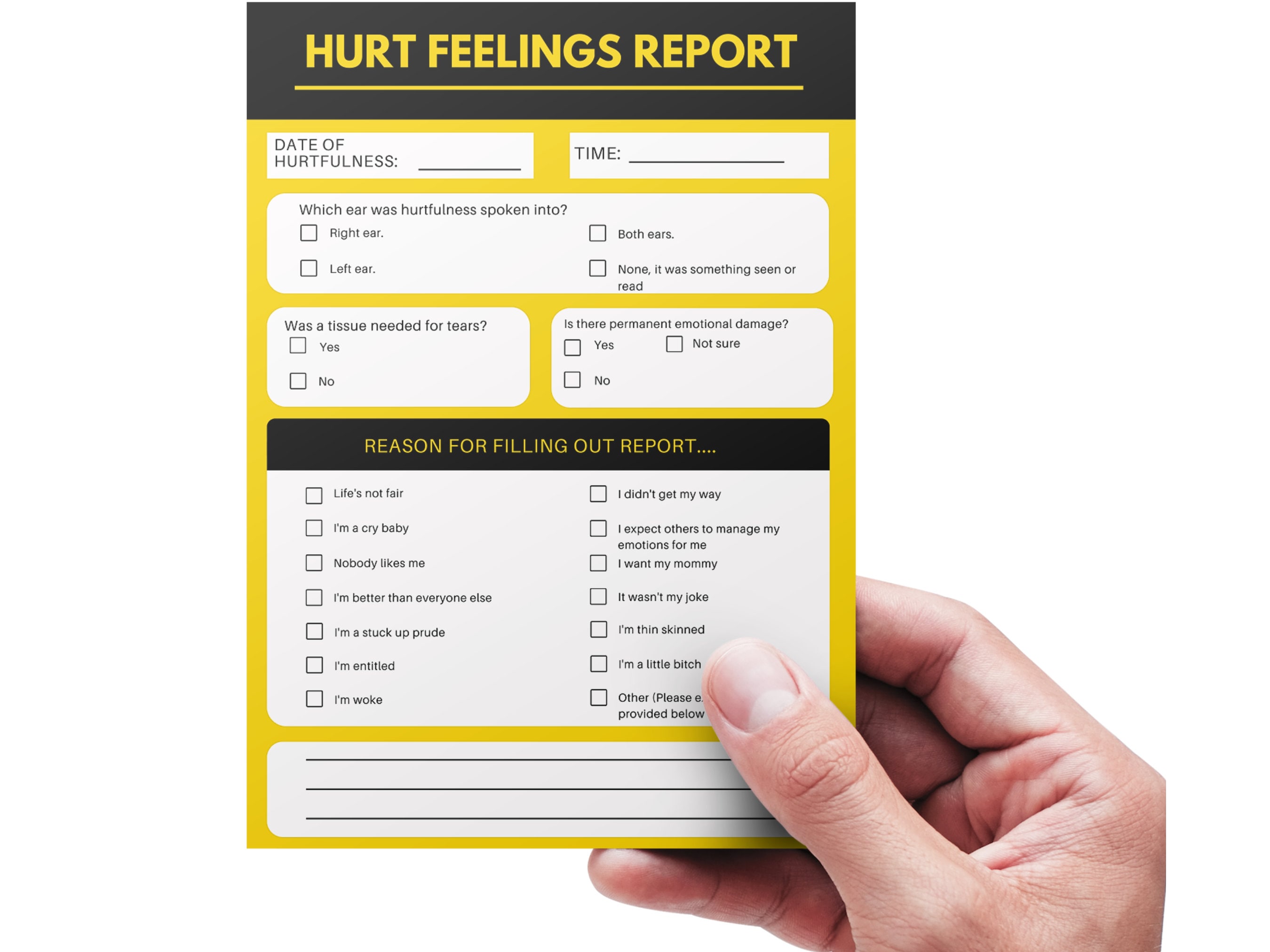 Printable Hurt Feelings Report