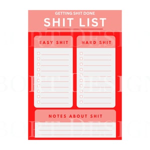 Shit gedaan krijgen: Shit Lijst Afdrukbare checklist Takenlijst Humoristische nieuwigheid grappig cadeau voor collega organisatorische hulpmiddelen tijdmanagement