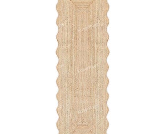Natural Jute Runner Rug - Wavy Runner Rug Boho Jute Scallop Rug, Wavy Jute Rug, Scalloped Jute Rug, Scalloped Runner Rug Sisal Runner Rug