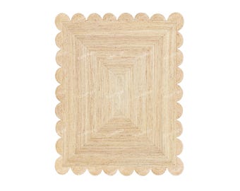 Jute Rug- Scalloped Rug, Jute Scalloped Rug, Bohemian Scallop Rug, Natural Jute Area Rug, Jute Rug Rectangular, Jute Scallop Rug, Custom Rug