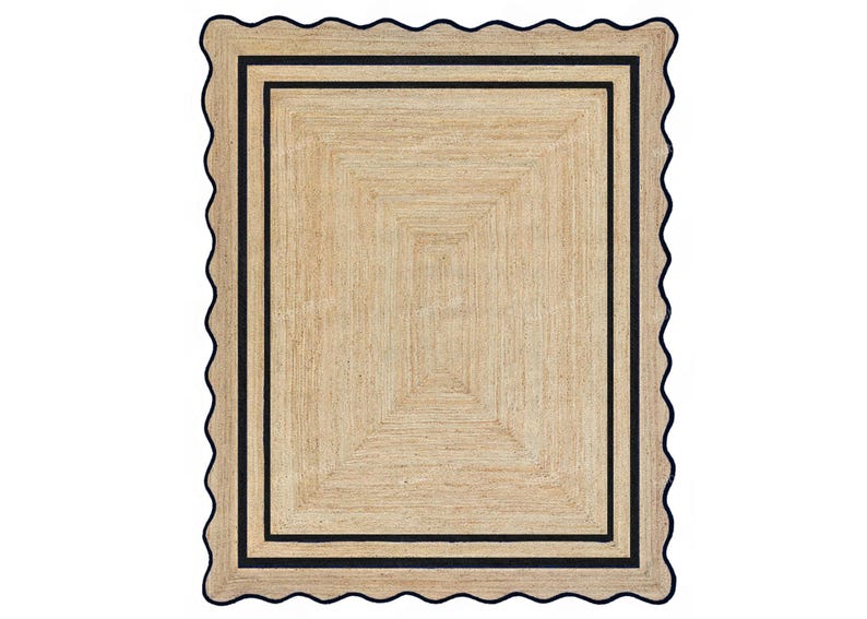 Scalloped Jute Rug - Black Border Scalloped Jute Area Rug, Wave Edge ...