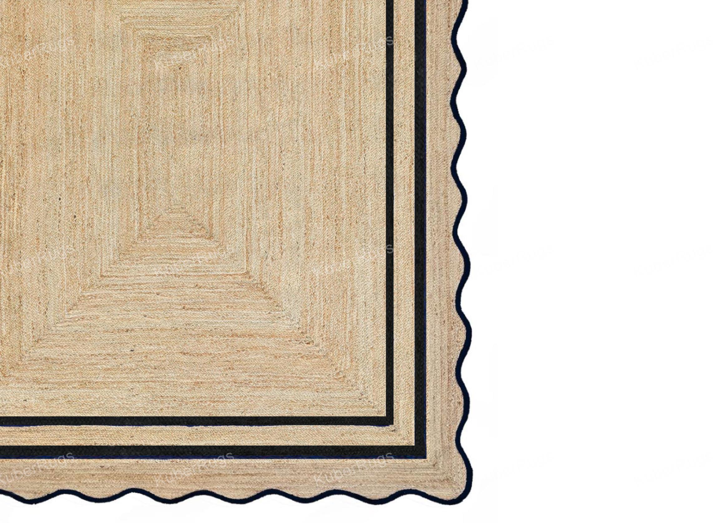 Wave Edge Rug Scalloped Jute Rug - Black Border Scalloped Jute Area Rug, Wave Edge ...