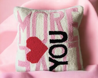 Love U More Punch Needle Handmade Tufted Pillow Cover, Decorative Pillow Case, Embriodered Pillow, Homewarming Gift, Throw Pillow Case