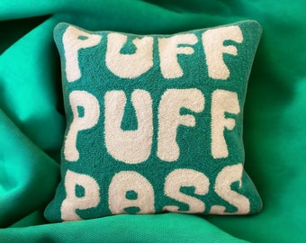 Puff Puff Pass Punch Needle Handmade Tufted Pillow Cover, Decorative Pillow Case, Embriodered Pillow, Homewarming Gift, Throw Pillow Case