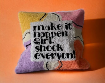 Girl Power Punch Needle Handmade Tufted Pillow Cover, Decorative Pillow Case, Embriodered Pillow, Homewarming Gift, Throw Pillow Case