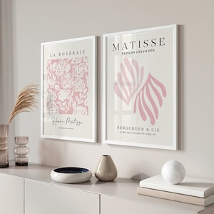 Impressions Matisse rose poudré, lot de 2, oeuvres d'art murales roses, affiches Matisse, art mural pastel, oeuvres d'art pour le salon, impressions roses pour chambre à coucher, décoration murale rose