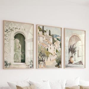Italian Coastal Art Prints: Set of 3 | Light Cream Living Room Art | Neutral Muted Beige Bedroom Wall Art | Soft Sage Green Decor