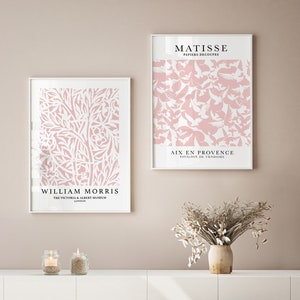 Impressions rose poudré, lot de 2, oeuvre d'art murale rose, affiche Matisse, impression William Morris, art mural pastel, oeuvre d'art pour le salon, impressions pour chambre à coucher, rose poudré