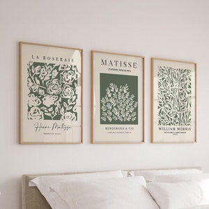 Stampa verde foresta, set da 3, arte murale verde scuro, stampa di Henri Matisse, William Morris, arte murale da galleria, stampe d'arte moderna, poster di mostre