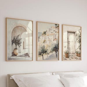 Stampe d'arte costiera italiana: set di 3 / Arte per soggiorno color crema chiaro / Decorazioni costiere neutre / Arte murale per camera da letto color beige tenue / Decorazioni beige tenue