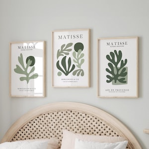 Sage Green Prints, Set of 3, Green Wall Art, Henri Matisse, Botanical Wall Prints, Neutral Wall Decor, Living Room Art, Prints for Bedroom