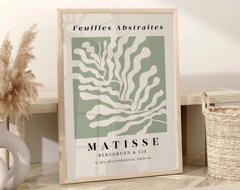 Groene Matisse print, botanische muurkunst, groene print, salie groene muur kunst, woonkamer kunst, slaapkamer print, beige print, neutrale muur decor