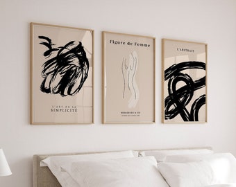 Cream Black Abstract Art Prints Set of 3 Modern Art Home Bedroom Living Room Wall Art Neutral Wall Prints Black Scribble Poster A1 A2 A3 A4