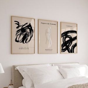 Cream Black Abstract Art Prints Set of 3 Modern Art Home Bedroom Living Room Wall Art Neutral Wall Prints Black Scribble Poster A1 A2 A3 A4
