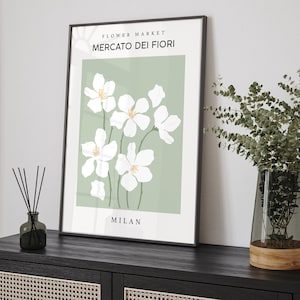 Impression du marché aux fleurs de sauge, art mural vert sauge, marché aux fleurs de Milan, impression verte, décoration murale verte, art moderne, affiche de l'exposition A3 A4 A2 A1