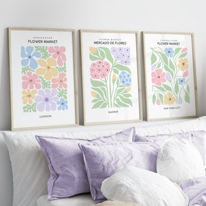 Pastel Prints, Set of 3, Flower Market Posters, Pastel Wall Art, Danish Pastel, Colourful Wall Art, Living Room Art, Prints for Bedroom,