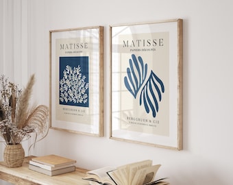 French Navy Prints, Set of 2, Matisse Prints, Navy Prints, Blue Wall Art, Navy Wall Art, Neutral Wall Decor, Living Room Art, Bedroom Poster