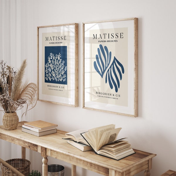French Navy Prints, Set of 2, Matisse Prints, Navy Prints, Blue Wall Art, Navy Wall Art, Neutral Wall Decor, Living Room Art, Bedroom Poster