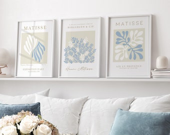 Blue Matisse Prints. Set of 3. Henri Matisse, Blue Prints, Blue Wall Art, Botanical Wall Art, Neutral Wall Decor, Exhibition Art Posters, A2