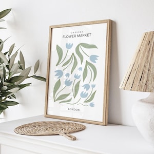 Entenei Blauer Druck, Blumenmarkt Poster, Blaue Wandkunst, Londoner Blumenmarkt, Entenei Blaue Wandkunst, Wohnzimmer Kunst, Blaue Schlafzimmer Druck