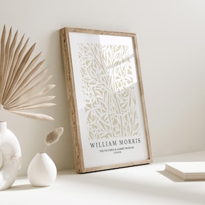 Lámina beige de William Morris, arte mural beige claro, decoración de pared neutra, arte luminoso para dormitorio, lámina de exposición, arte mural color crema para salón.