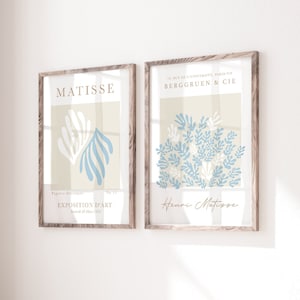Stampe Blue Matisse. Set di 2. Henri Matisse, stampe blu, arte murale blu, arte murale botanica, decorazione murale neutra, poster d'arte espositiva, A2