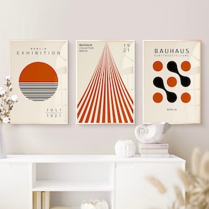 Burnt Orange Prints, Set of 3, Orange Wall Art, Bauhaus Prints, Retro Wall Decor, Living Room Art, Prints for Bedroom, Exhibition Art Poster