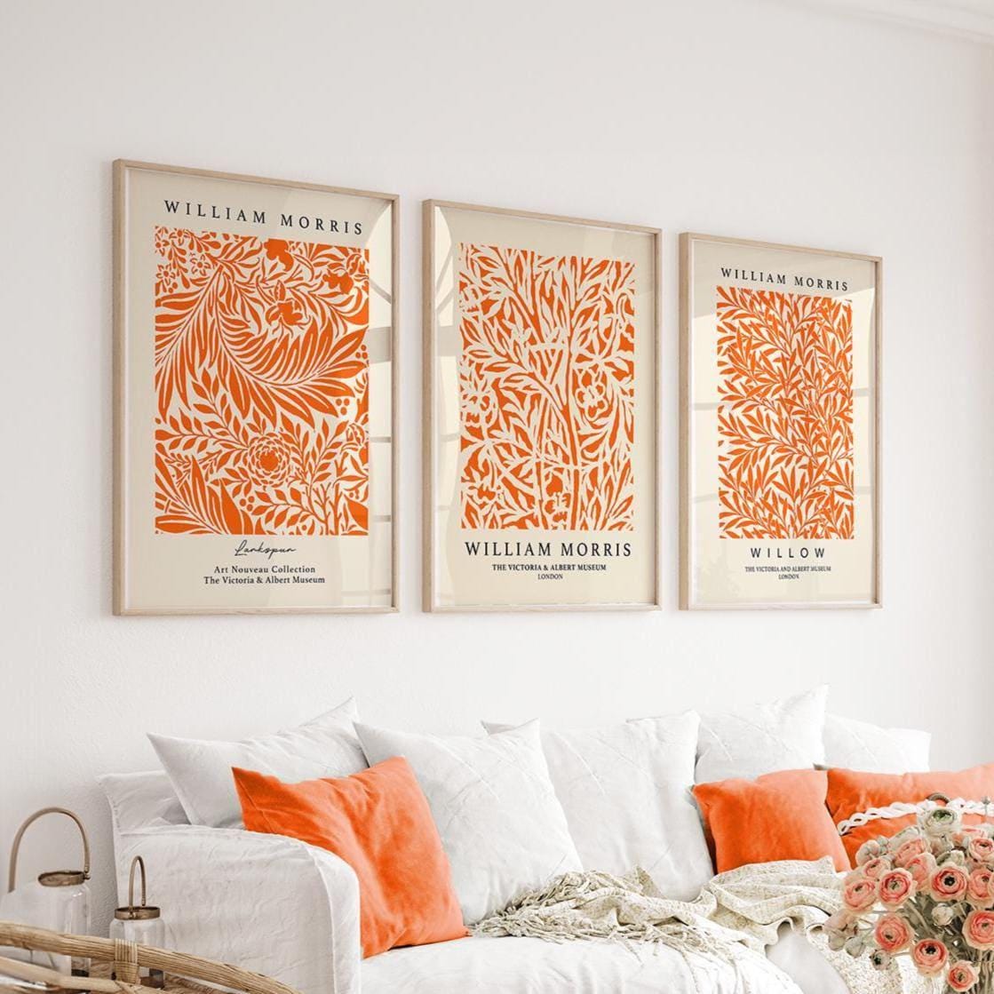 Pumpkin Orange & Cream William Morris Prints Set of 3 | Bright