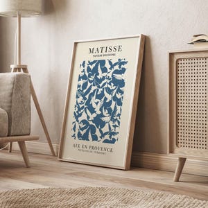French Navy Wall Art, Henri Matisse Print, Botanical Print, Bedroom Poster, Navy Wall Art, Blue Wall Decor, Living Room, Exhibition Wall Art