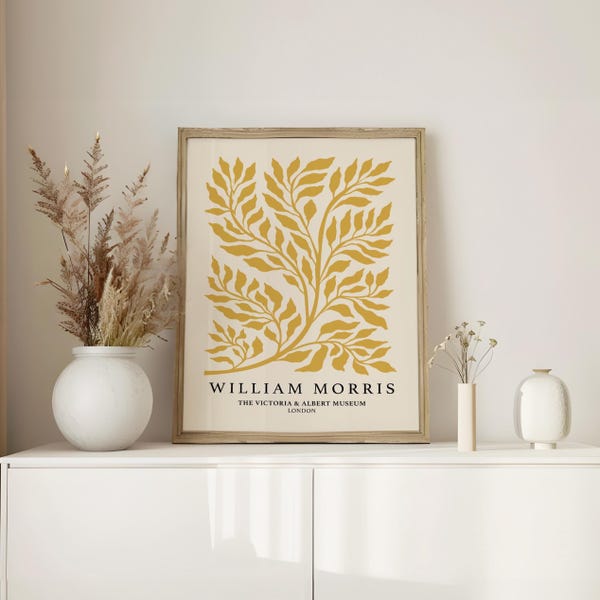 Mustard William Morris Print | Mustard Yellow Botanical Wall Art | Mustard Botanical Print | Modern Living Room Art | Neutral Bedroom Decor