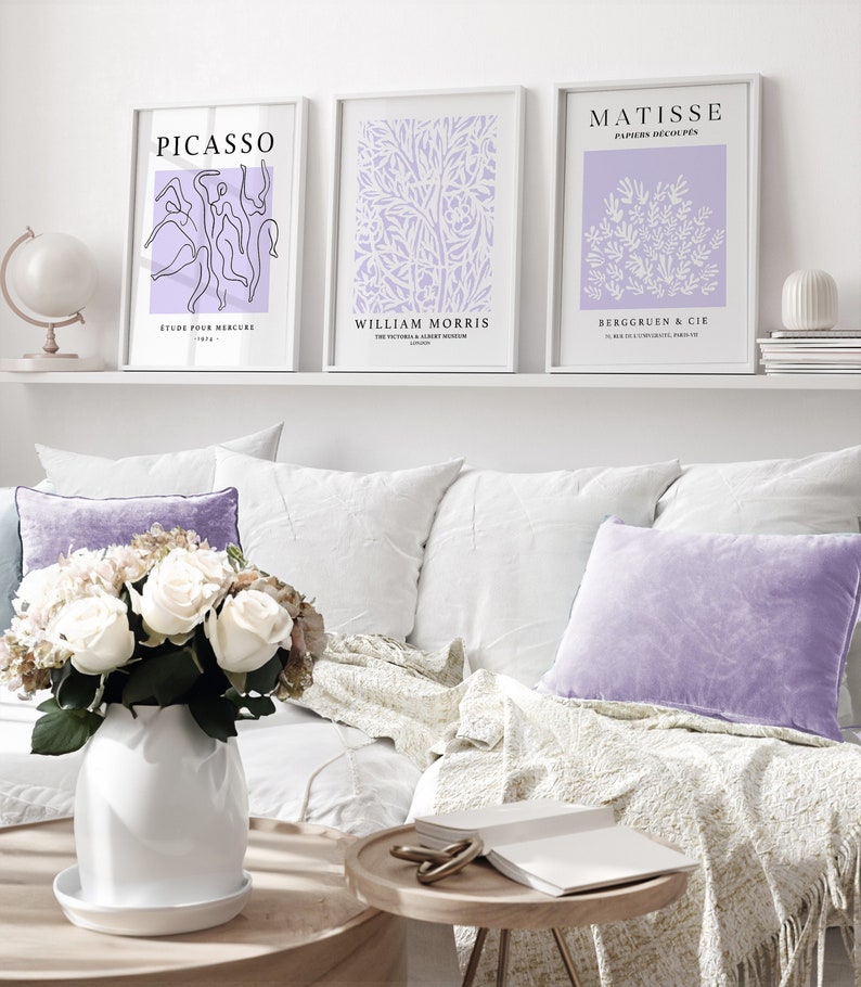 Lilac Purple Prints, 3 Set, Lilac Wall Art, Matisse Poster, William