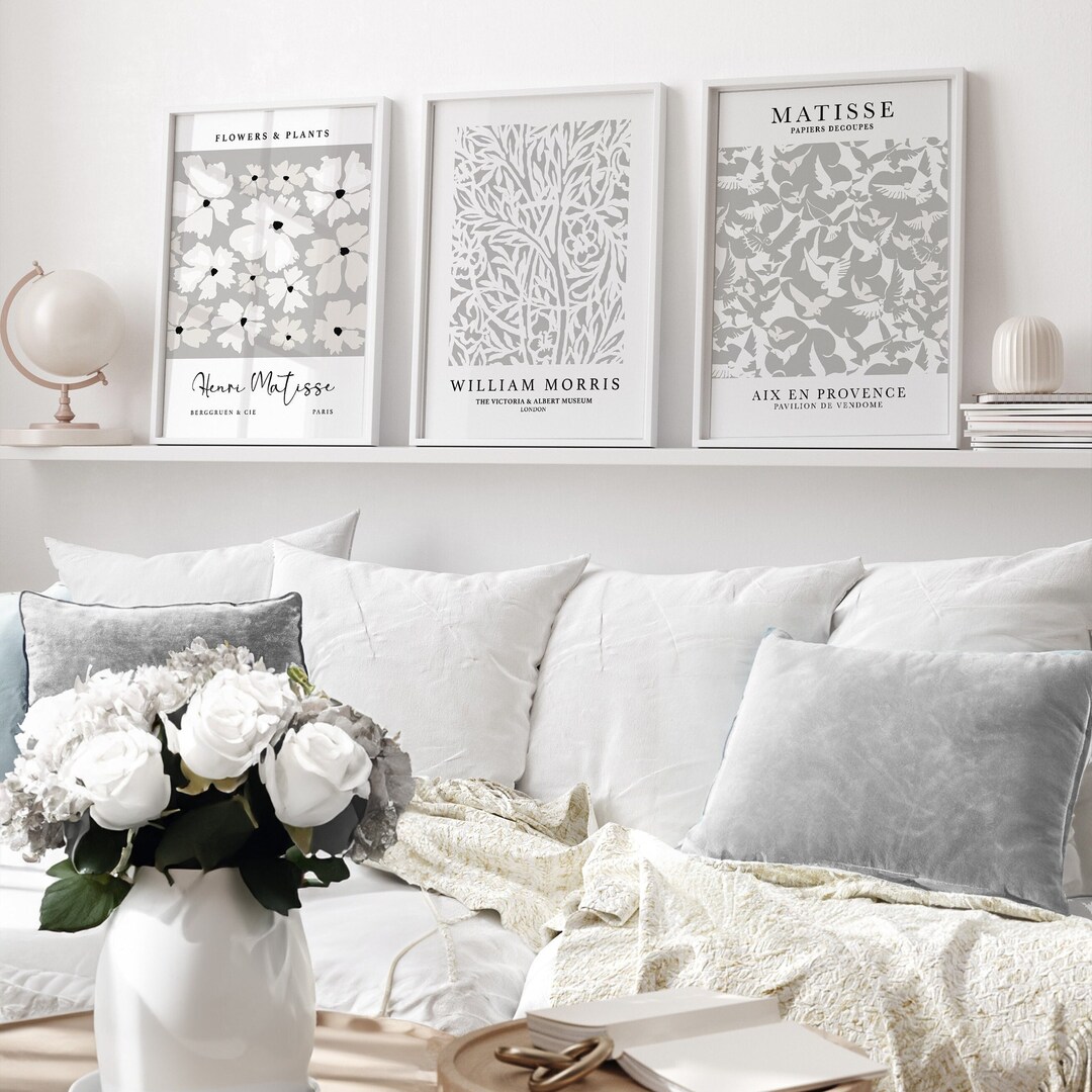 Soft Grey Art Prints, Set of 3, Grey Wall Art, Henri Matisse, William ...