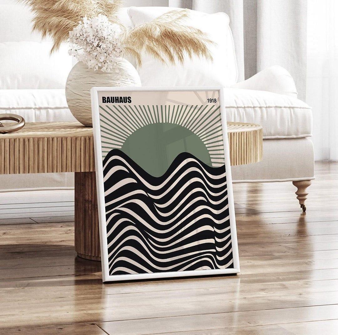 Wall Rising Imagine Green Bauhaus Print, Modern Wall Art, Rising Sun Print, Dark Green ...