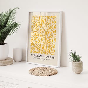 Impresión amarilla, arte botánico, arte de pared amarillo, William Morris, decoración de pared amarilla, impresiones neutras, arte para sala de estar, impresión para dormitorio, A3, A4, A2