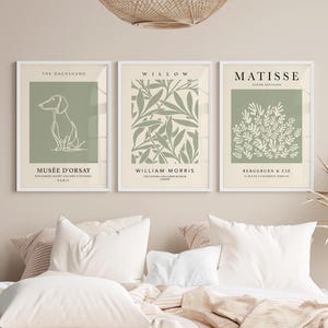 Sage Green Prints, Set of 3, Green Wall Art, Matisse Print, The Dachshund Print, Green Wall Art, Living Room Art, Sausage Dog Print
