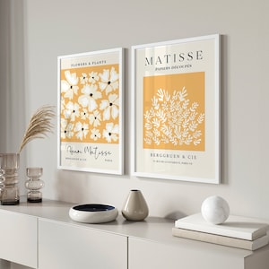 Gelbe Matisse Drucke, 2er-Set, gelbe Wandkunst, Henri Matisse, neutrale Wanddekoration, Wohnzimmerkunst, Drucke für Schlafzimmer, Boho Art, Küche