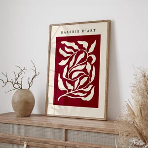 Burgundy Botanical Print, Wine Wall Art, Modern Art, Botanical Print, Boho Poster, Burgundy Wall Decor, Beige Living Room, Neutral Wall Art