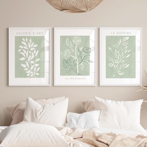Sage Botanical Prints, Set of 3, Green Wall Art, Sage Wall Prints, Neutral Wall Decor, Living Room Art, Bedroom Wall Art, Sage Green Posters