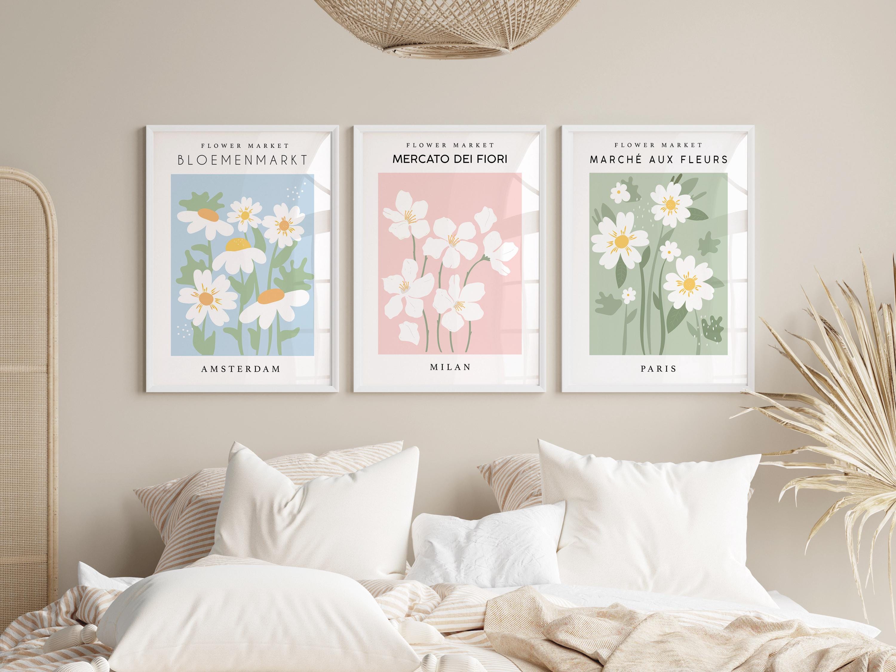 Pastel Prints, Set of 3, Flower Market Posters, Pastel Wall Art