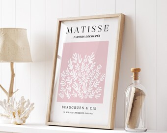 Stampa rosa di Matisse, Arte murale rosa pastello, Stampa rosa, Decoupé di carta, Stampa botanica, Poster per mostre, Arte murale pastello, Stampa per camera da letto