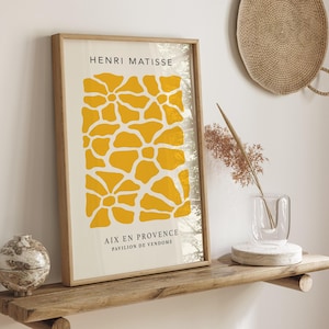Gelber Matisse-Druck, gelbe Wandkunst, Henri Matisse, Blumendruck, gelbes Dekor, moderne Kunst, Wohnzimmerkunst, Schlafzimmerdruck, Boho-Dekor