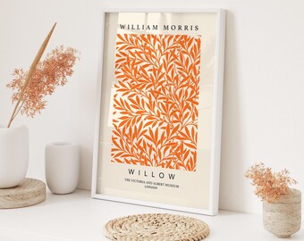 Orange Willow Print, William Morris Print, Colourful Wall Art, Pumpkin Orange Botanical Wall Art, Cream Living Room Art, Beige Bedroom Decor