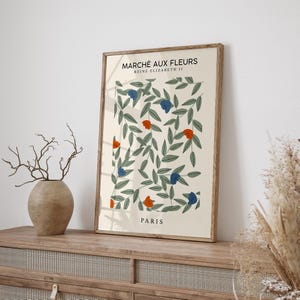 Impression orange bleu marine, marché aux fleurs de Paris, impression abstraite, art mural orange, art moderne, art du salon, impression de chambre à coucher, affiche d'exposition