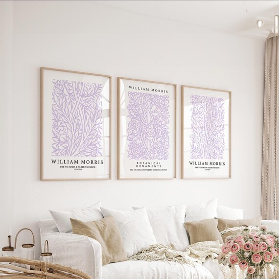 Flieder Ausstellungsdrucke: 3er Set | Lila William Morris Wandkunst | Lila Schlafzimmer Deko Pastell Wohnzimmer Deko Lila Lila Dekor